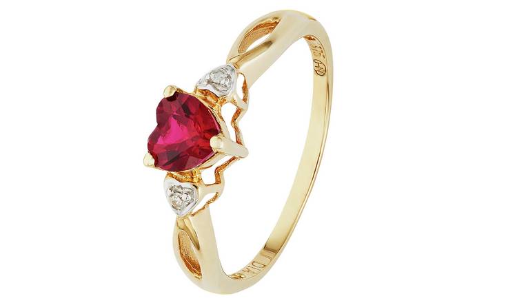 Revere 9ct Gold Ruby and Diamond Accent Heart Ring - M