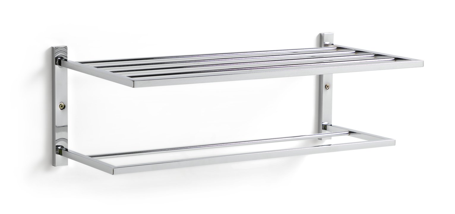 Habitat Wall Mounted Towel Rail and Shelf - Chrome