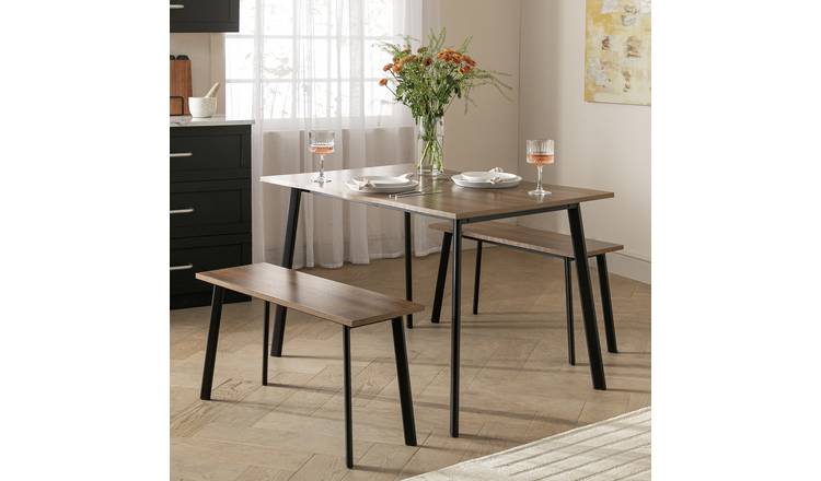 Argos Home Railo Wood Effect Dining Table & 2 Walnut Benches