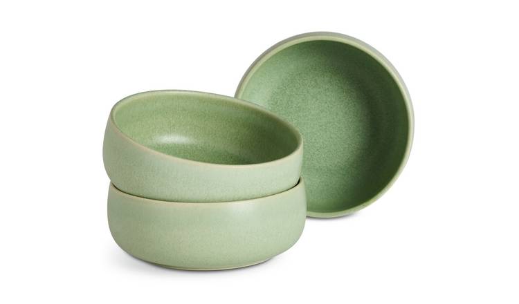 Habitat 3 Piece Reactive Stoneware Nibble Bowls - Green