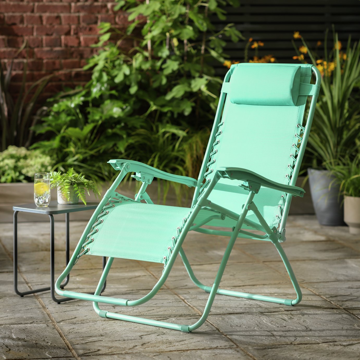 Argos Home Folding Metal Zero Gravity Sun Lounger - Teal