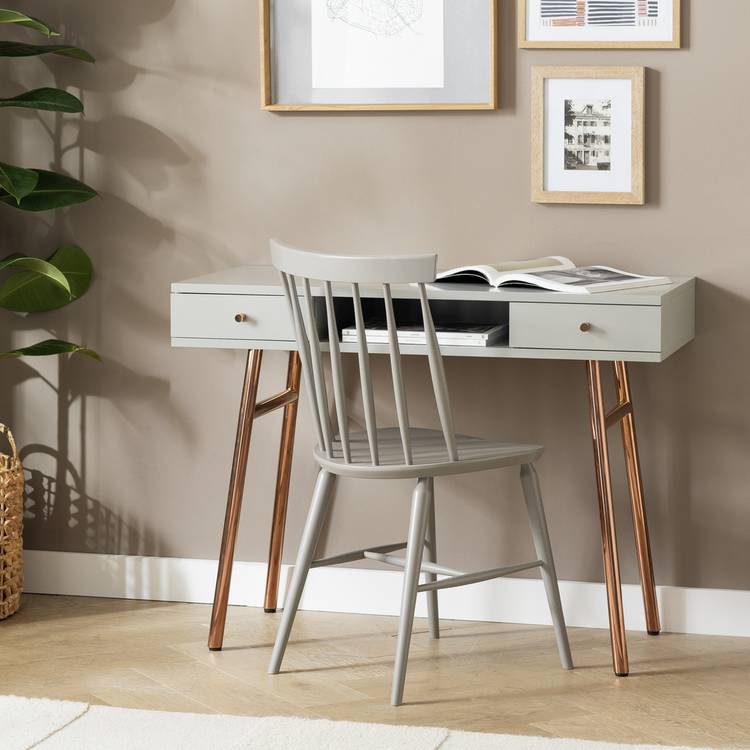 Habitat Valence 2 Drawer Office Desk - Grey & Rose Gold 0