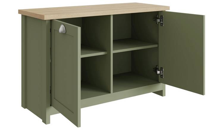 GFW Lancaster 2 Door Shoe Storage Cabinet - Green & Oak