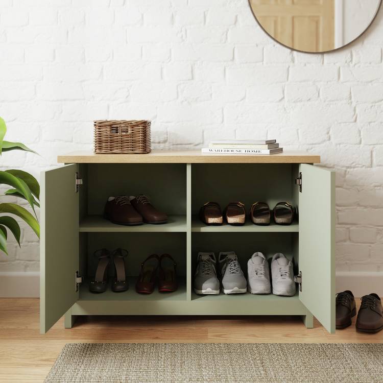 GFW Lancaster 2 Door Shoe Storage Cabinet - Green & Oak 0