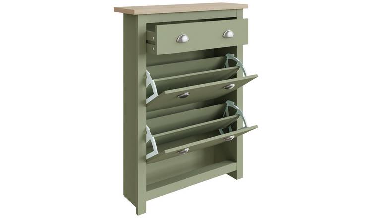 GFW Lancaster Shoe Storage Cabinet - Green & Oak