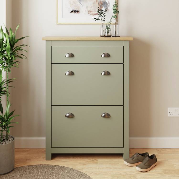 GFW Lancaster Shoe Storage Cabinet - Green & Oak 0