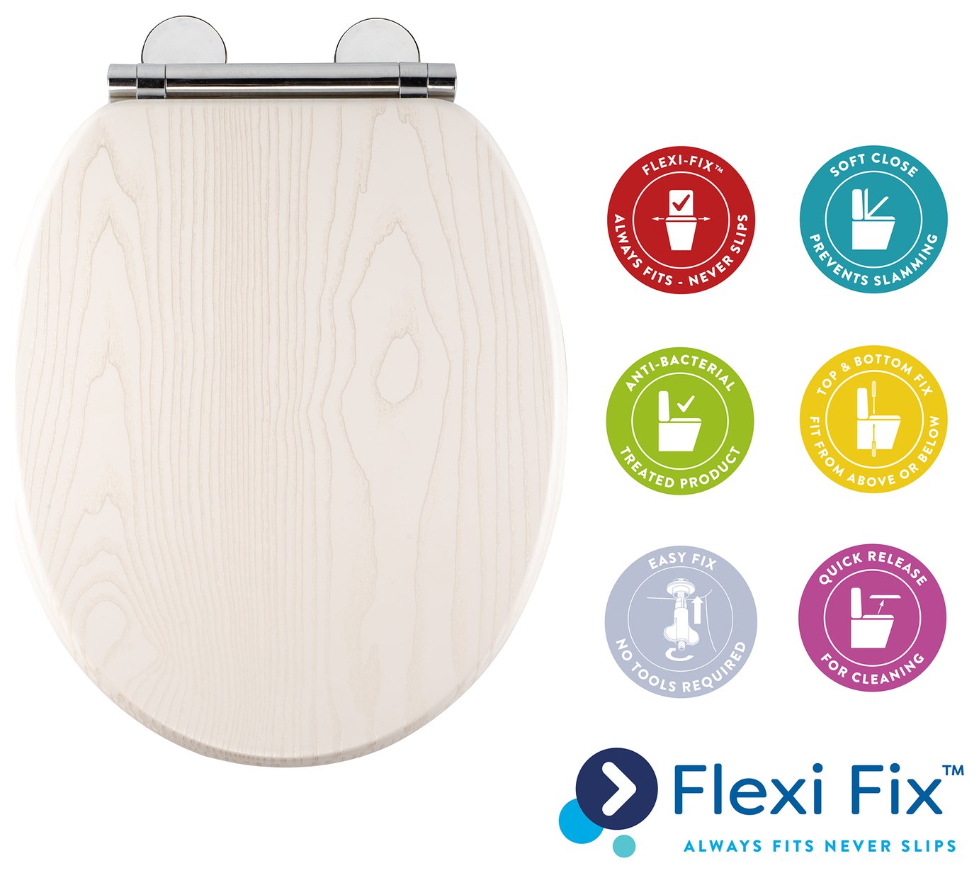 Croydex Moulded Wood Toilet Seat - White Oak Effect