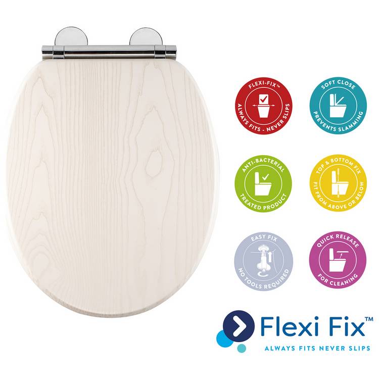 Croydex Moulded Wood Toilet Seat - White Oak Effect 0