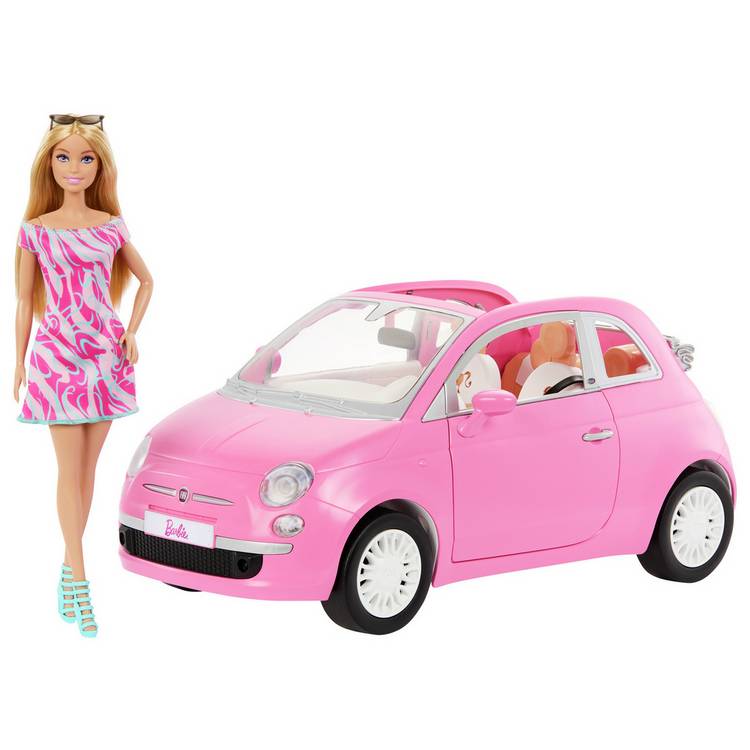 Barbie Doll & Fiat 500 Vehicle Toy Car Playset 0