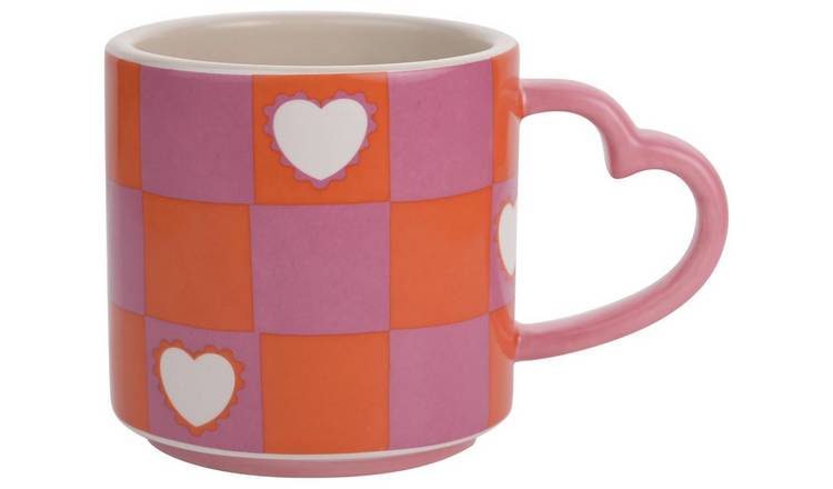 Raspberry Blossom Chequer And Heart Mug