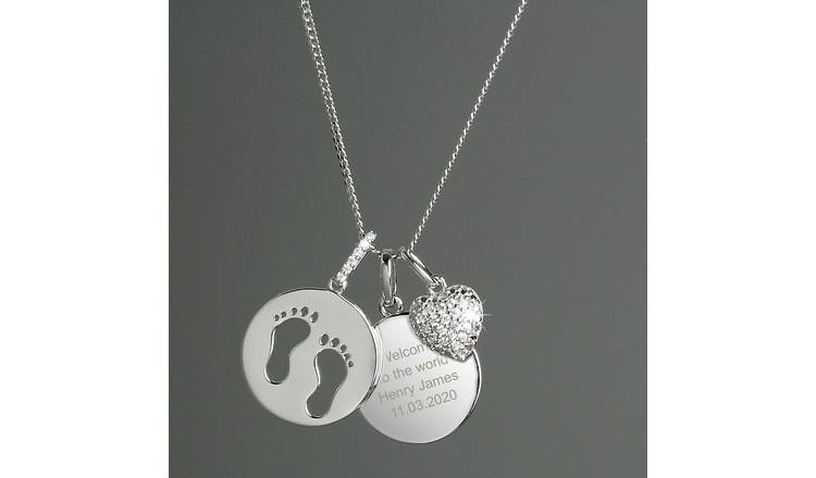 Personalised Memento Footprint and Heart Necklace