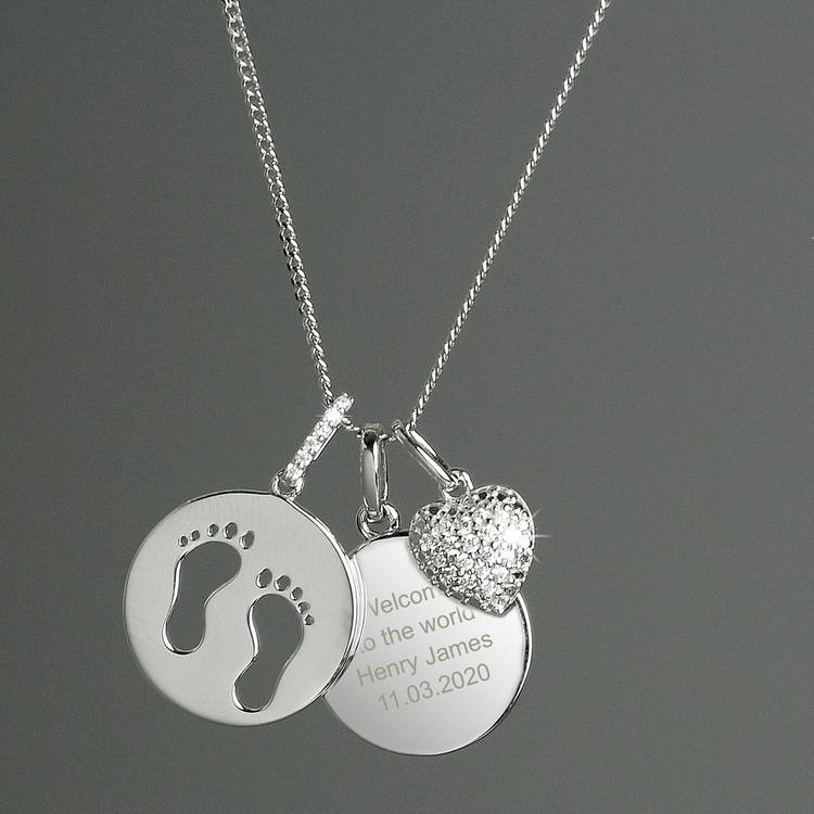 Personalised Memento Footprint and Heart Necklace 0