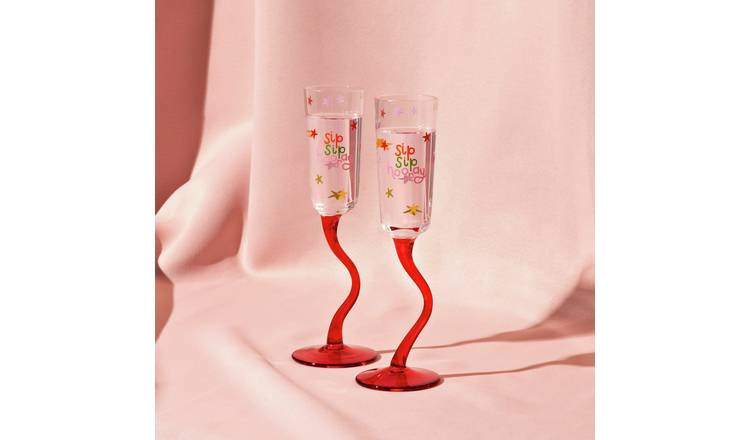 Raspberry Blossom Set of 2 Stem Flute Glasses