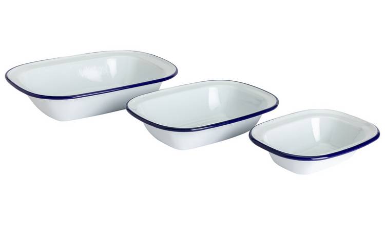 Falcon Oblong Enamel Coated Steel Pie Dish Set of 3 - White