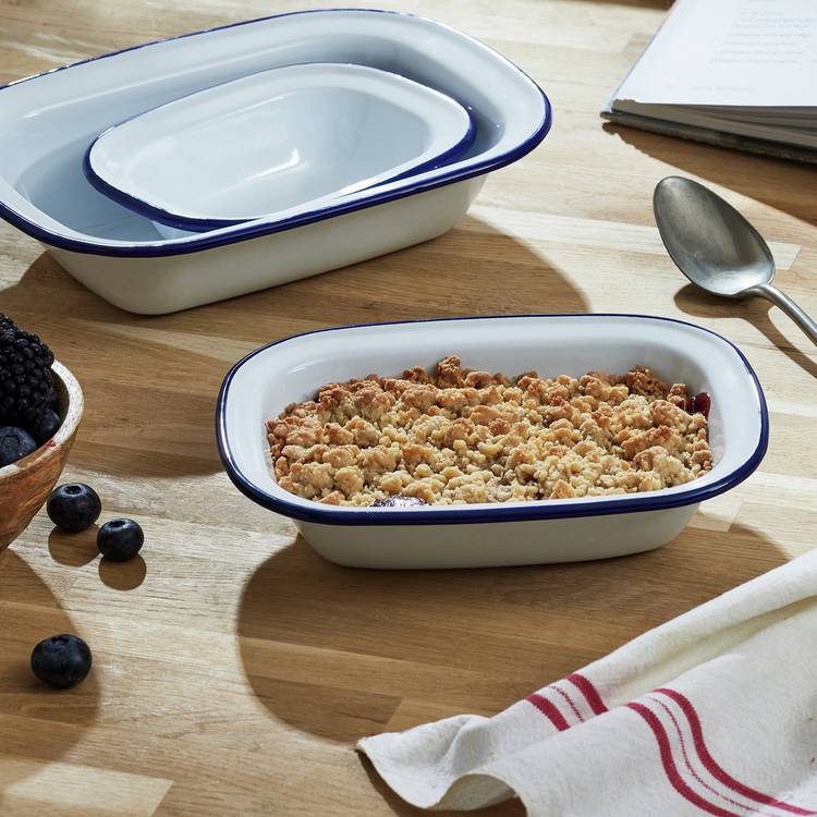 Falcon Oblong Enamel Coated Steel Pie Dish Set of 3 - White 0