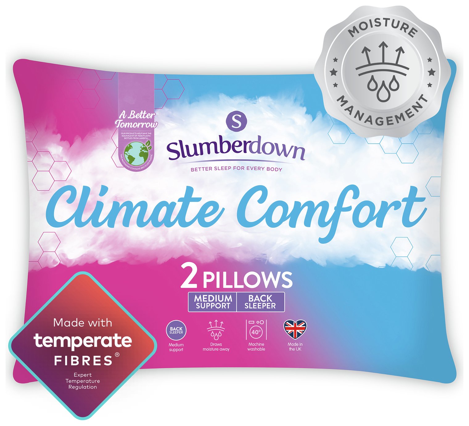 Slumberdown Climate Comfort Control Medium Pillow - 2 Pack