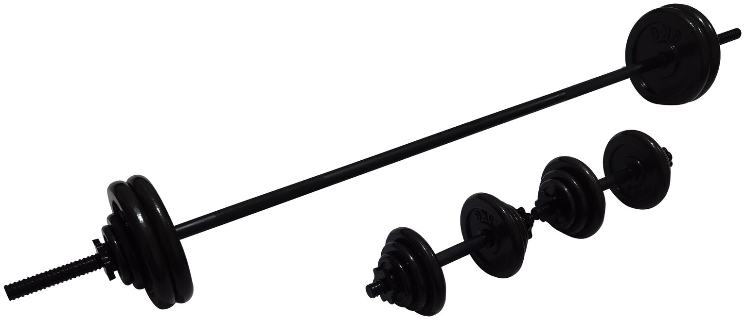 Opti 50KG Cast Iron Barbell Dumbbell Set 