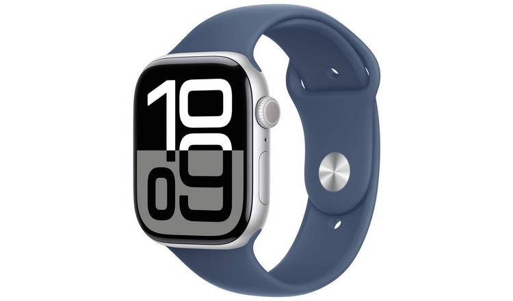 Apple Watch Series 10 GPS 46mm Silver Denim Sport Band - M/L