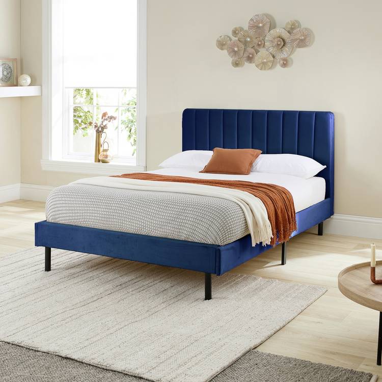 Aspire Rosella Small Double Velvet Bed Frame - Blue 0