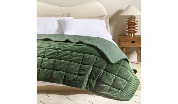 Habitat Velvet Bedspread - Green - 150X200cm