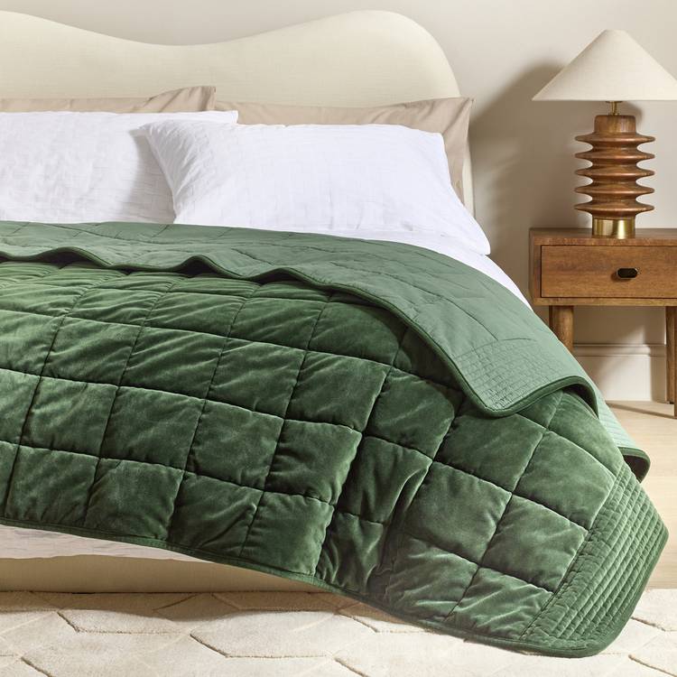 Habitat Velvet Bedspread - Green - 150X200cm 0