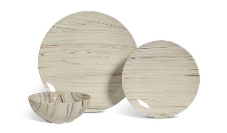 Habitat Marble Slip 12 Piece Stoneware Dinner Set - Cream