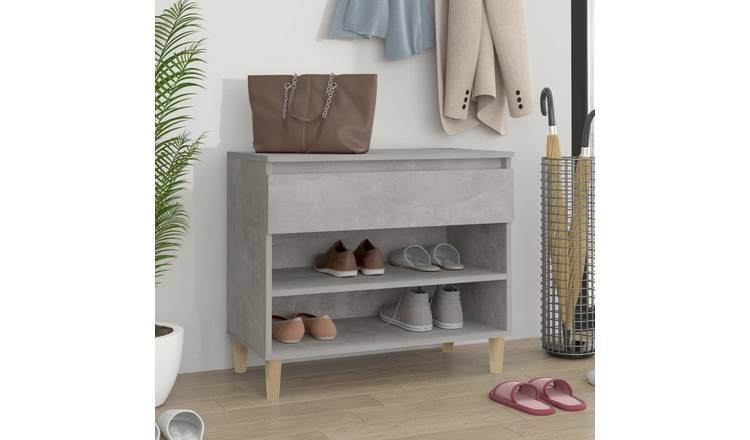 Walplus Solid Wood Shoe Cabinet - Concrete Grey - 70 x 36 x 60 cm