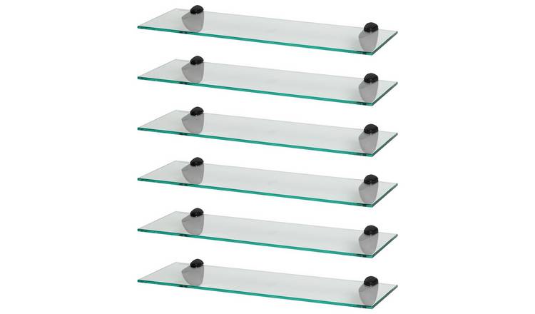 Harbour Housewares 60cm Floating Glass Bathroom Shelves Set of 6 - Black