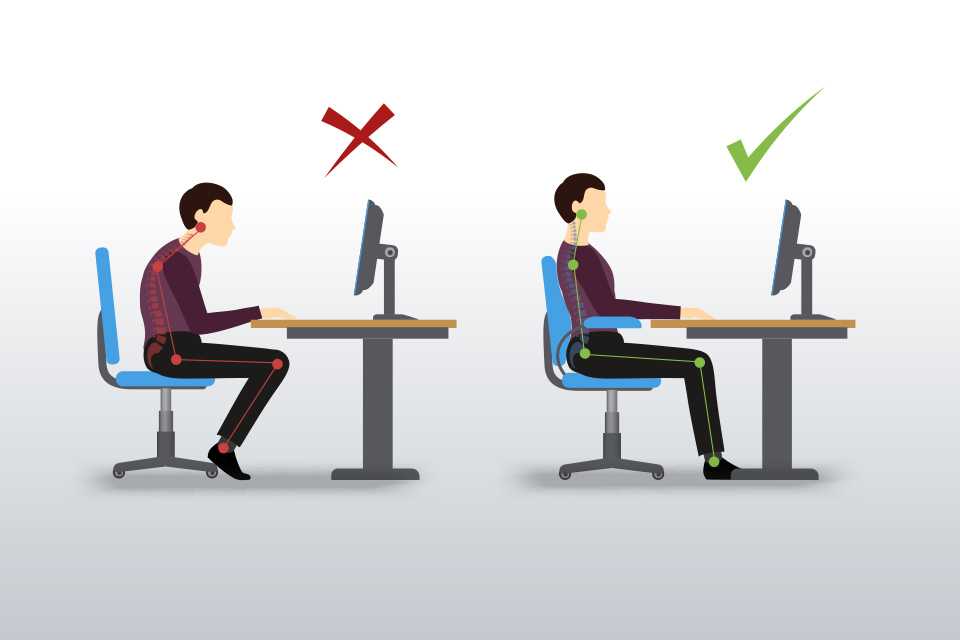 Correct posture for sitting at a desk.