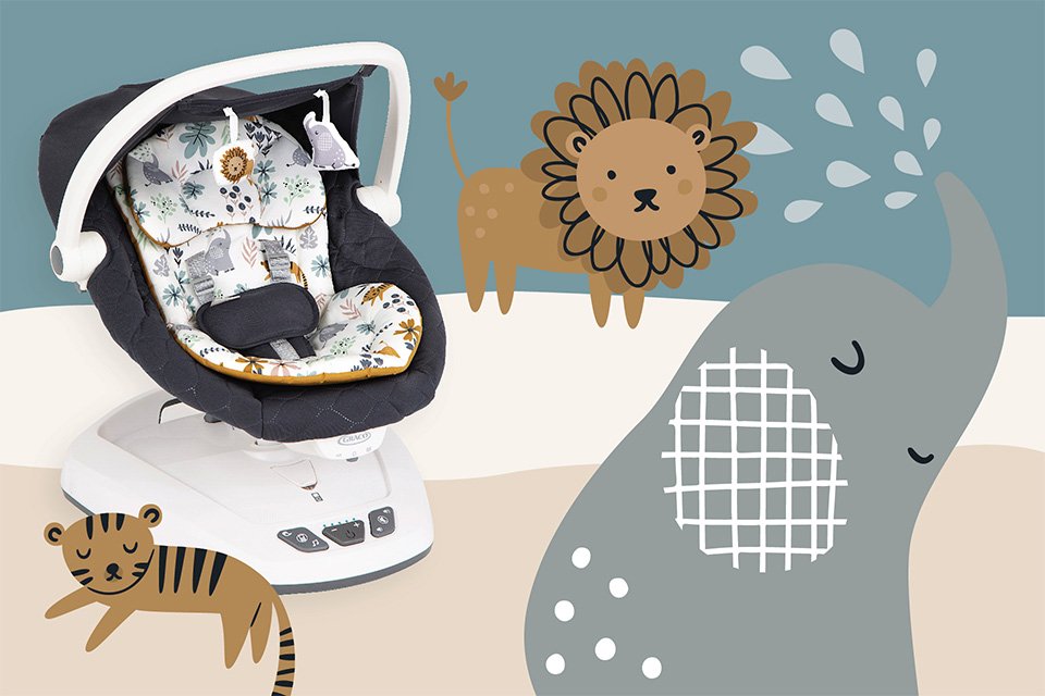 A Graco Move with Me soother with animal drawings.