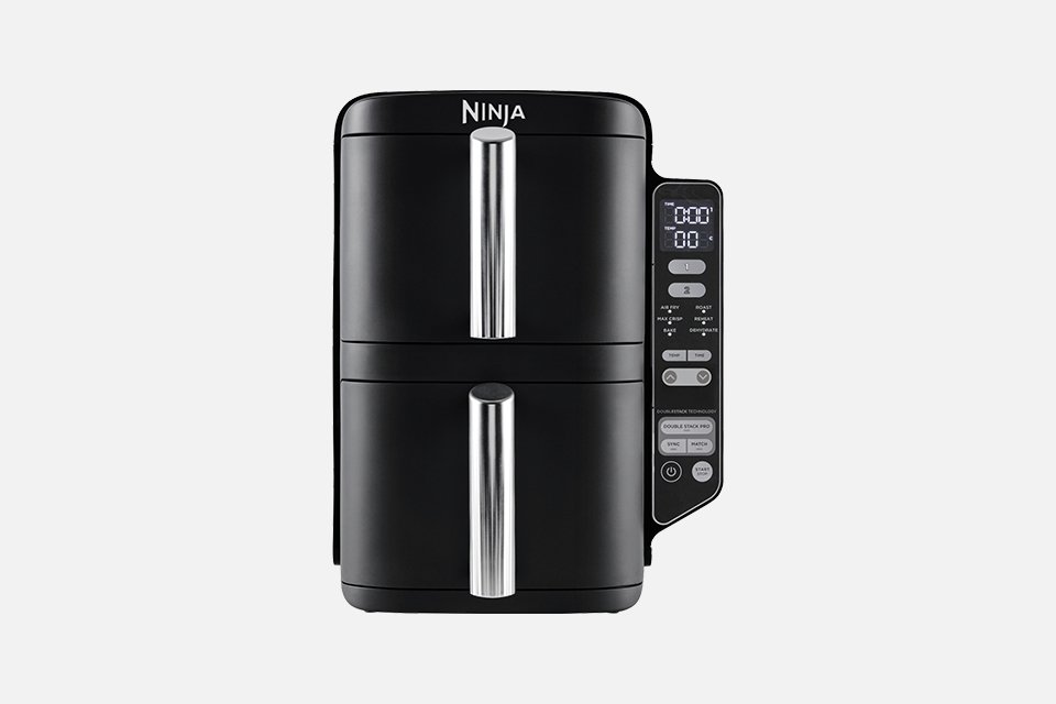 Ninja Double Stack SL300UK 7.6L Air Fryer in black colour.