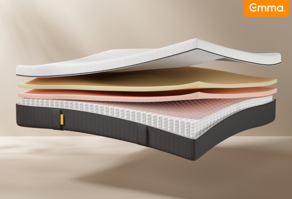 Image showing various layers of Emma Original Hybrid Lite mattress.