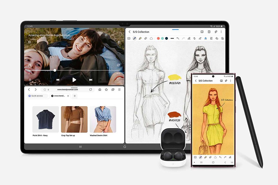 A Samsung tablet showing a shopping website.