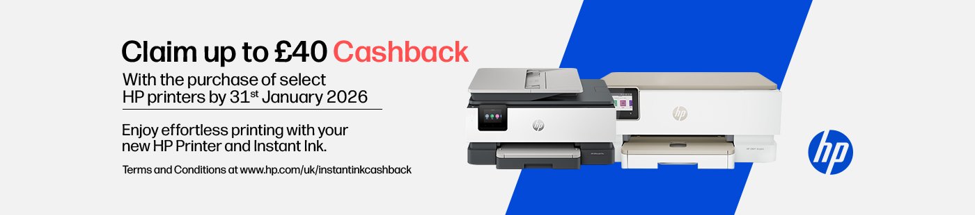 HP. Claim up to £40 cashback with the purchase of select HP printer by 31 January 2026.