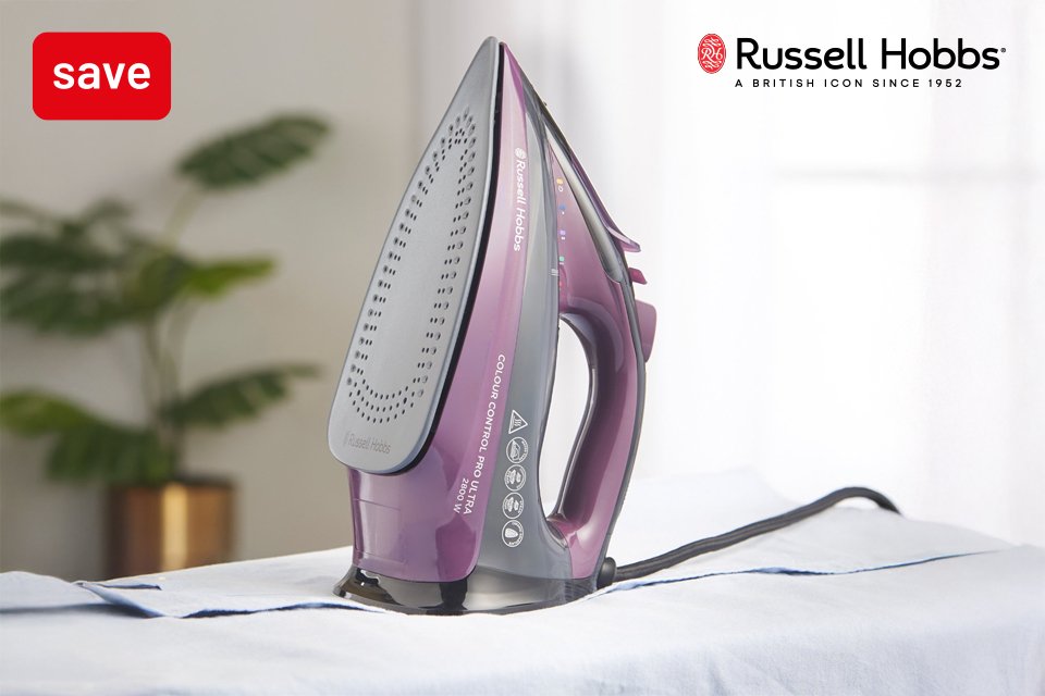 Save up to 20% on selected Russell Hobbs irons. Use codes EXTRA10 & EXTRA20 at checkout.