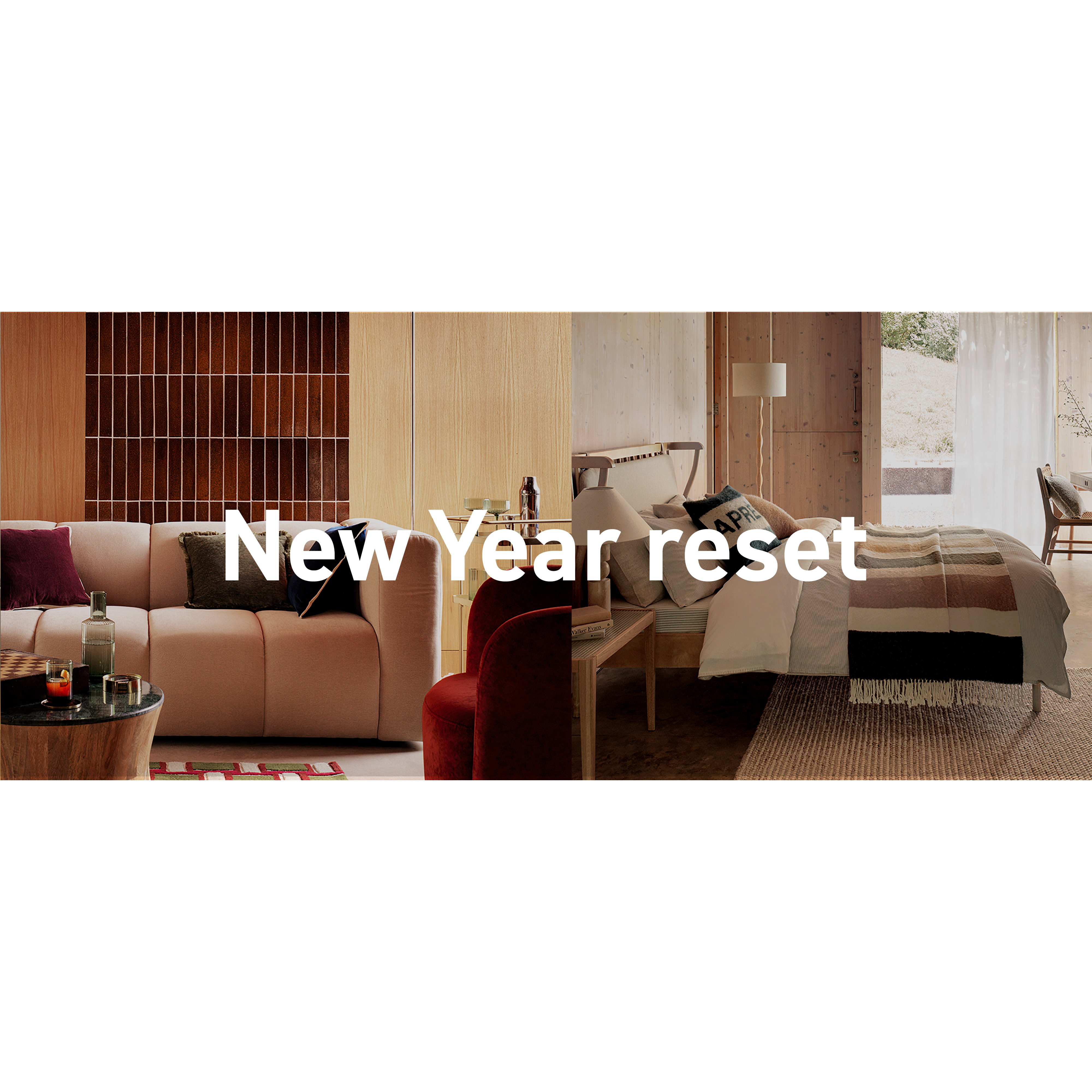 Habitat living room and bedroom collage in banner for new year refresh.