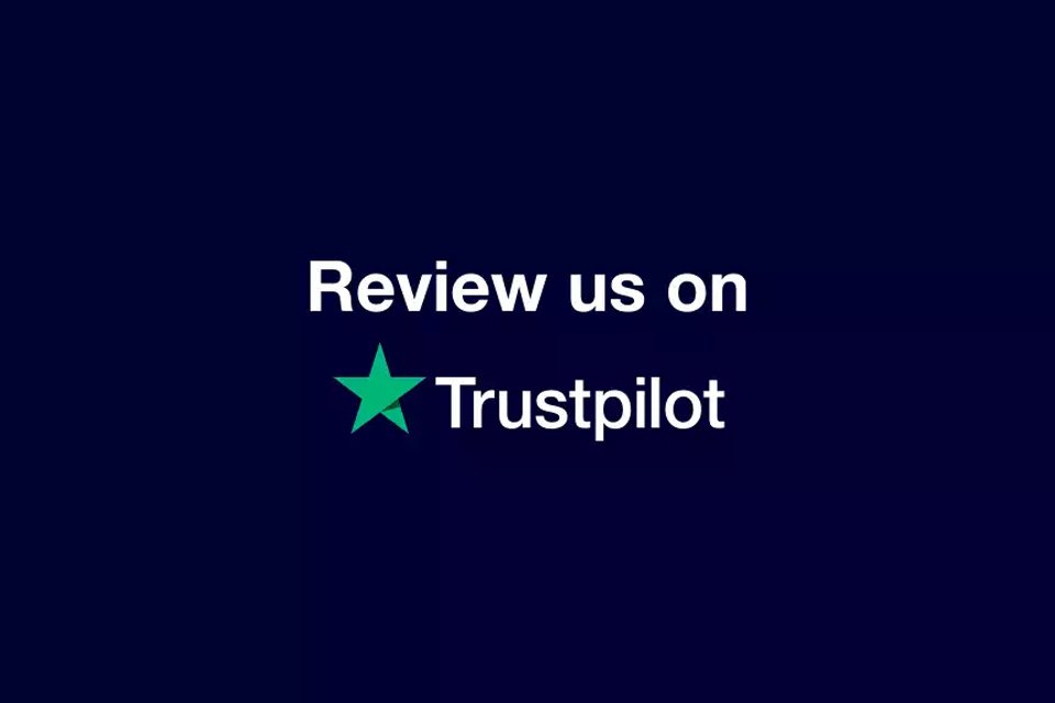 Trustpilot logo on a blue background.