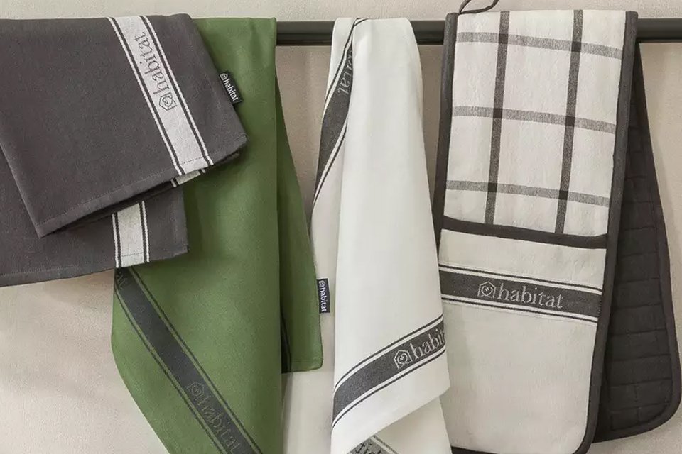 Kitchen textiles. Includes tea towels, aprons and more. 