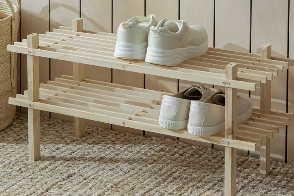 Argos Home 2 Shelf Stackable Shoe Rack - Solid Pine.