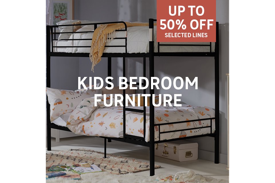 Save up to 50% on selected kids beds and furniture. Includes bunk beds, wardrobes and more. Shop now.
