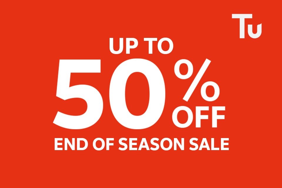 Tu. Up to 50% off. End of season clothing sale.