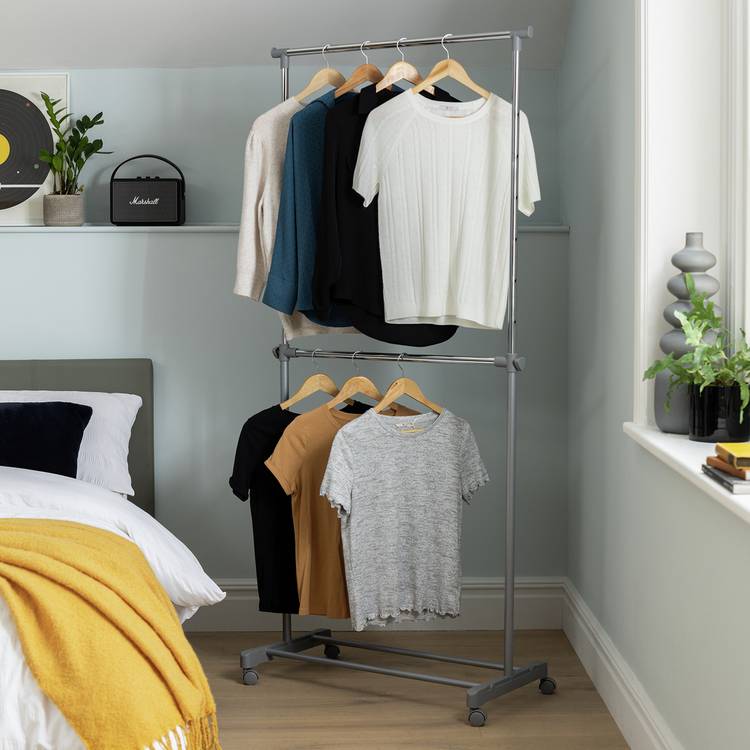 Argos Home Double Clothes Rail - Grey And Chrome 0