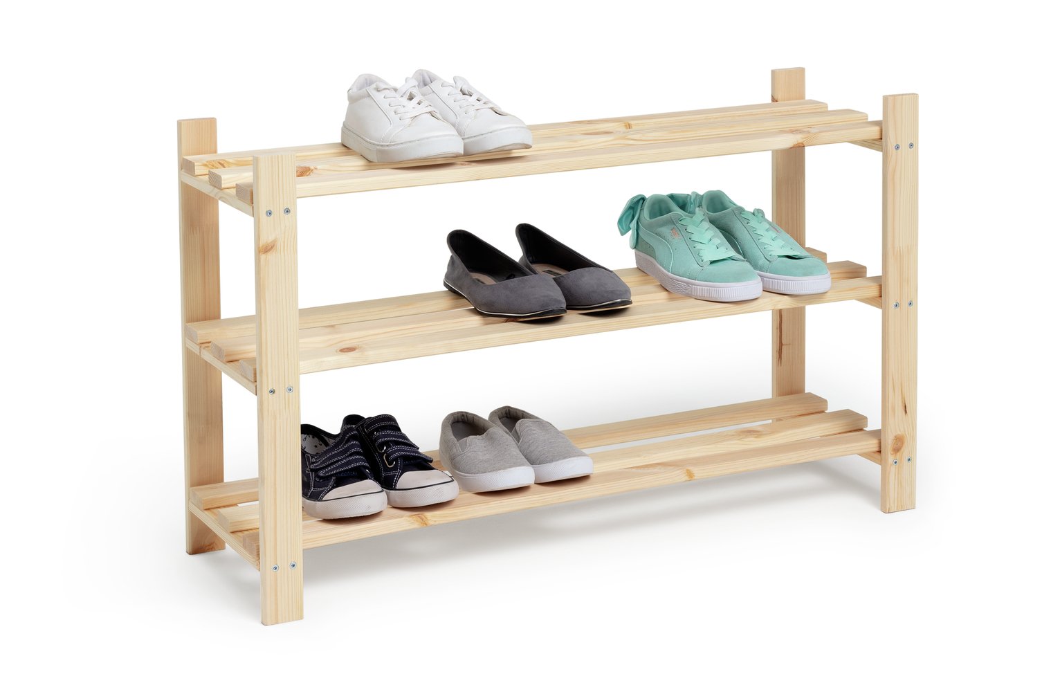 Habitat 3 Shelf Shoe Storage Rack - Solid Unfinished Pine