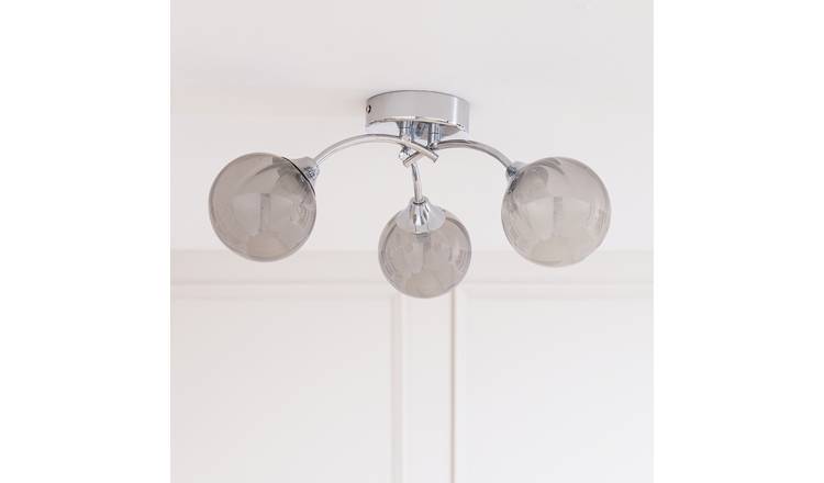 Argos Home Smoked Ribbed Globe Glass Ceiling Light - Chrome