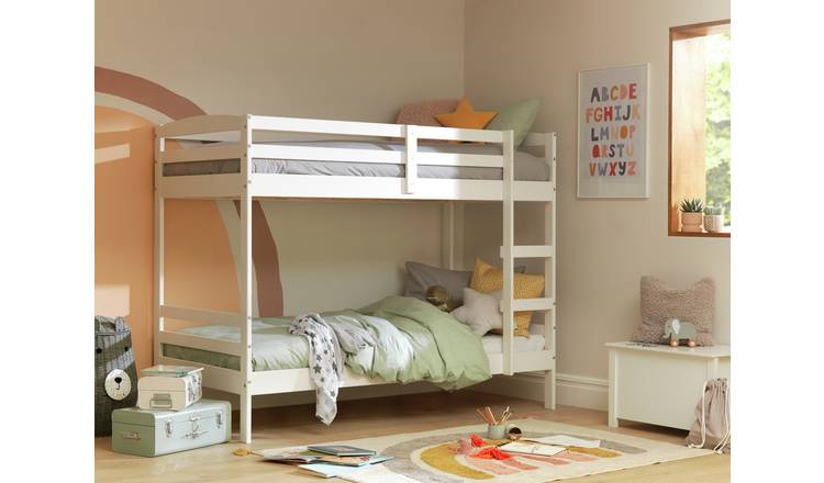 white shorty bunk bed with mattress