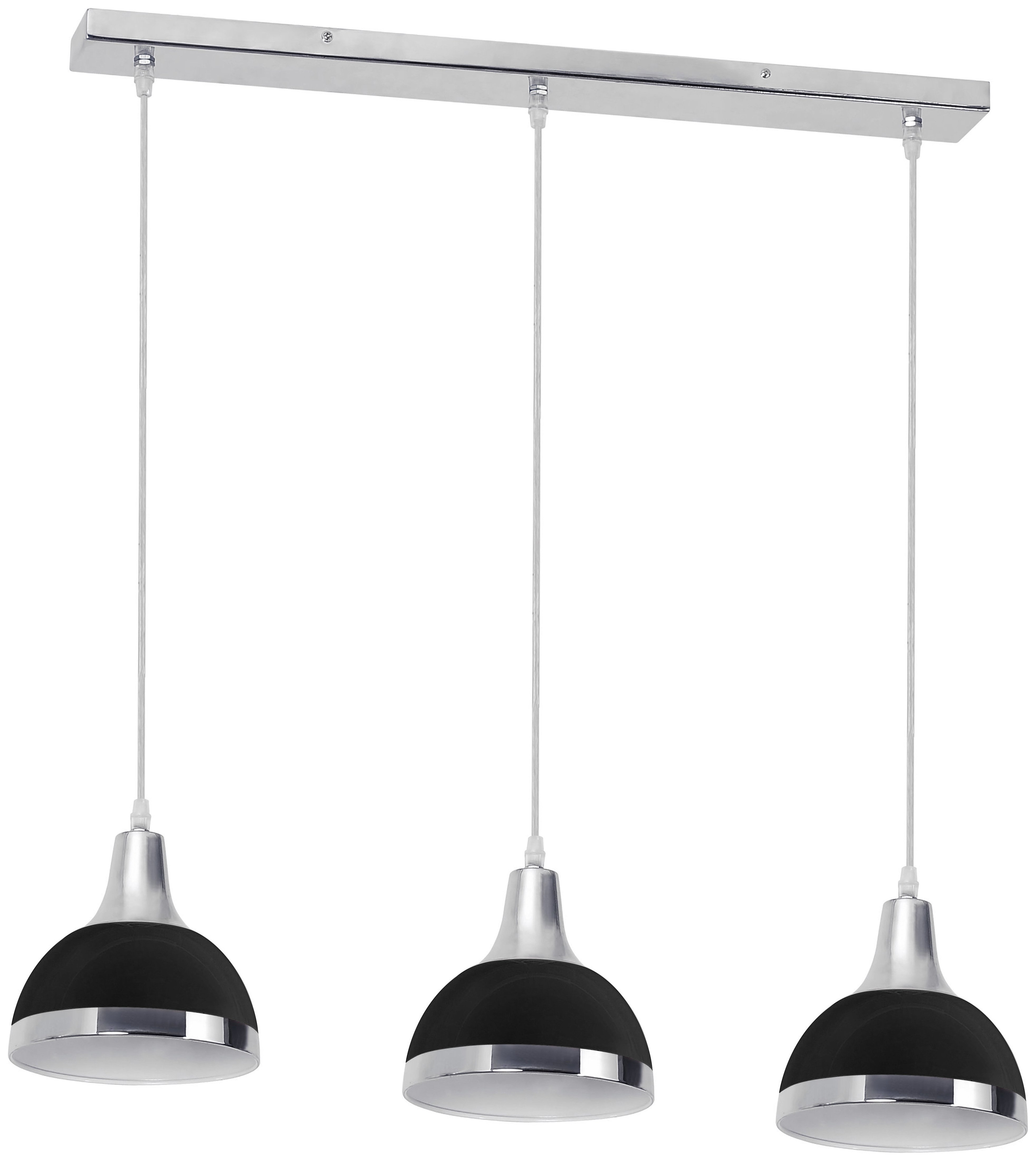 3 Bulb Pendant Light with Black Shades - Chrome