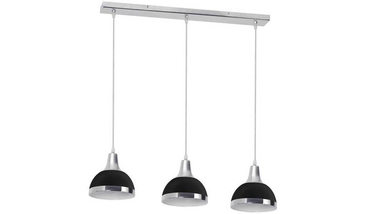 Buy 3 Bulb Pendant Light With Black Shades Chrome Ceiling