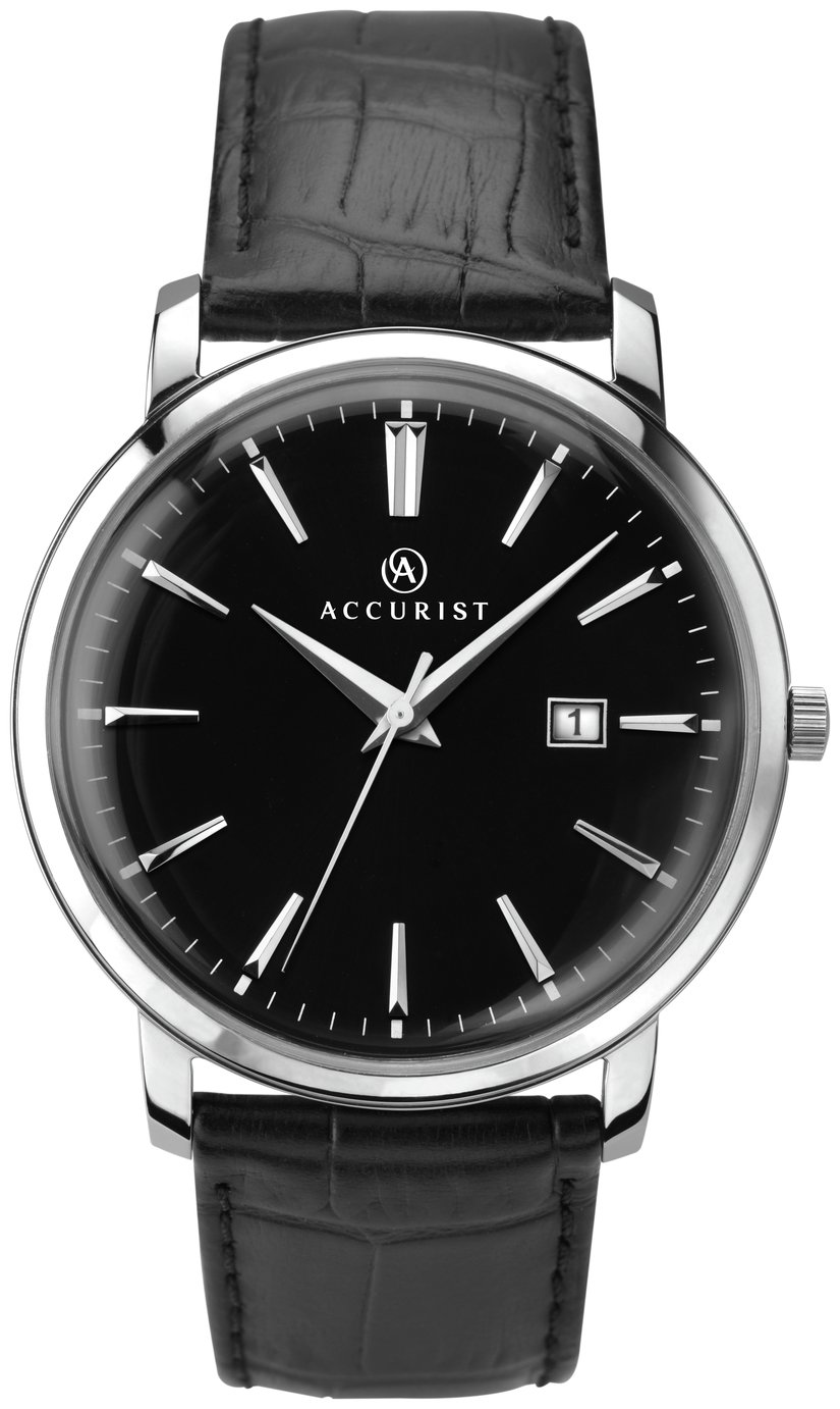 Accurist men's black leather strap clearance watch