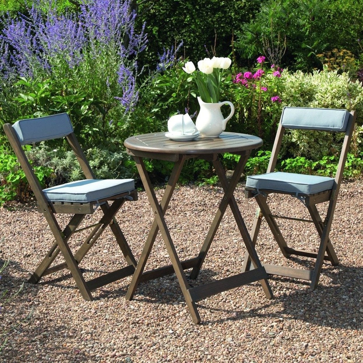 Greenhurst 2 Seater Hardwood Bistro Set with Grey Cushions