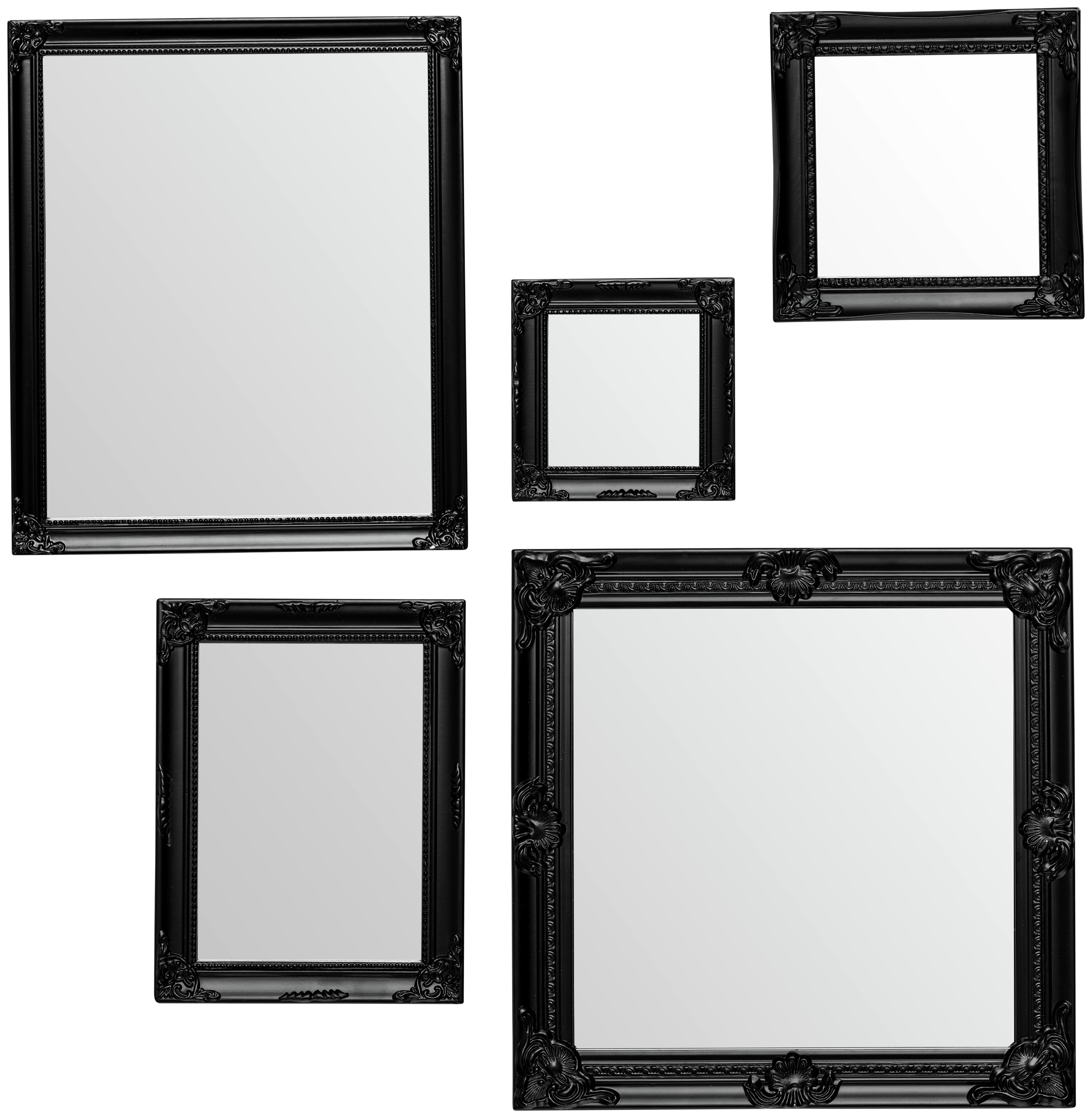 Premier Housewares Baroque Set of 5 Frame Mirrors - Black